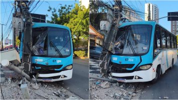 Colisão entre micro-ônibus e poste deixa feridos e atinge rede elétrica em Fortaleza
